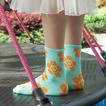 

Cartoon Flower Cute Socks Women Streetwear Skate Harajuku Japanese Korean Style Kawaii Socks Autumn