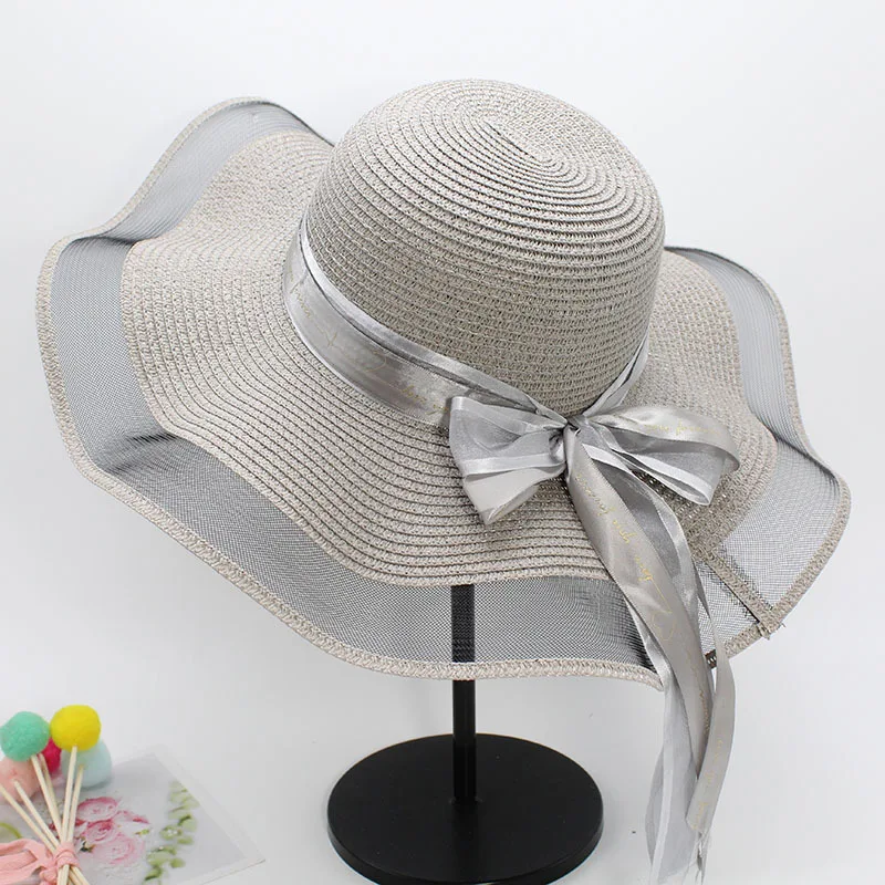 

New Summer Female Sun Hat Bow Straw Cowboy Hat Visor Temperament Flat Straw Hat Women's Sea Beach Vacation Leisure Sunscreen Hat