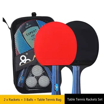 Table Tennis Racket Set Long Short Handle Good Control PingPong Rackets with 2 Paddles Bat + 3 Table Tennis Balls + Carry Case original joola table tennis case bag gourd shape 818 high quality hard shell table tennis rackets racquet sports pingpong case