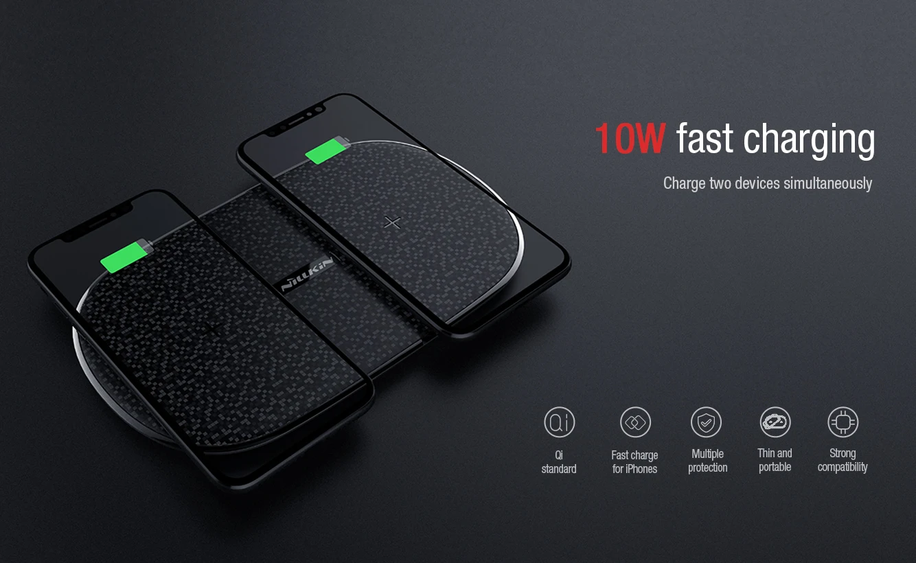 

Nillkin 10W Fast Wireless Dual Charger Qi Fast Wireless Charging Pad Fiber for iPhone XS Max XS 8 8 Plus for Samsung S9 Note 8