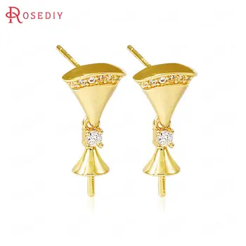 

(39136)4PCS 9x19MM 24K Gold Color Brass and Zircon Stud Earrings Pins Earrings Jewelry Making Supplies Diy Findings Accessories