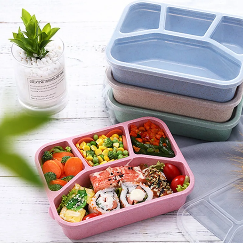 

Wheat Straw Lunch Box Portable Bento Box Four Grid Fast Food Box For Microwave Oven