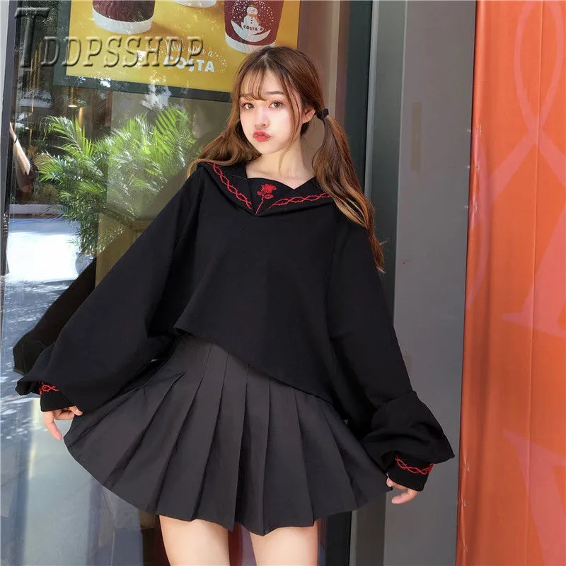 Harajuku Свободная Женская толстовка с длинным рукавом в консервативном стиле женские толстовки