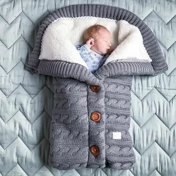 

Newborn Baby Swaddling Stroller Wrap Winter Warm Sleeping Bags Infant Button Knit Swaddle Wrap Toddler Blanket Sleeping Bags