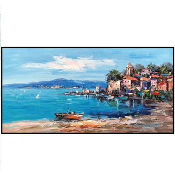 

Frameless Mediterranean canvas painting seascape hand-painted oil painting home wall art living room