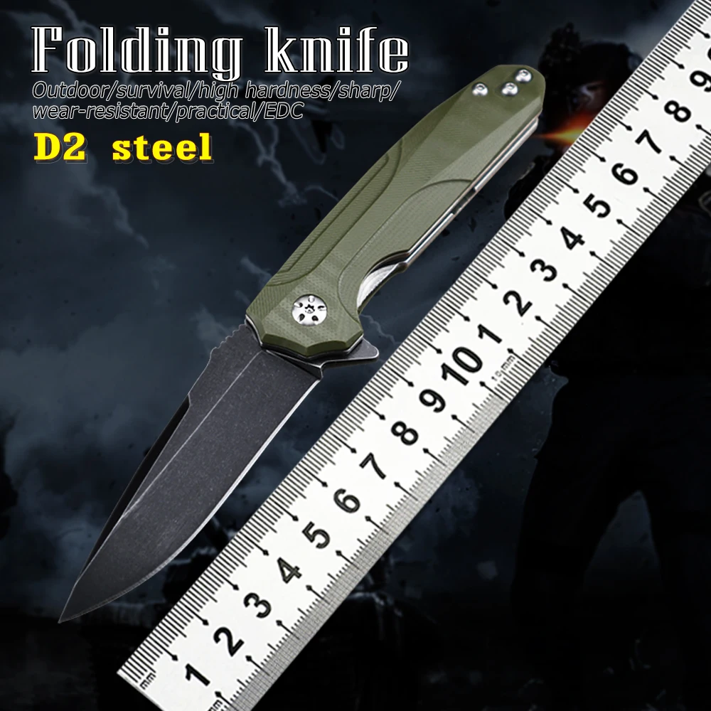 

New Folding Knife G10 Handle Camping Hunting Lightweight Carrying Pocket Knife D2 Steel Outdoor Survival Kitchen Knife EDC