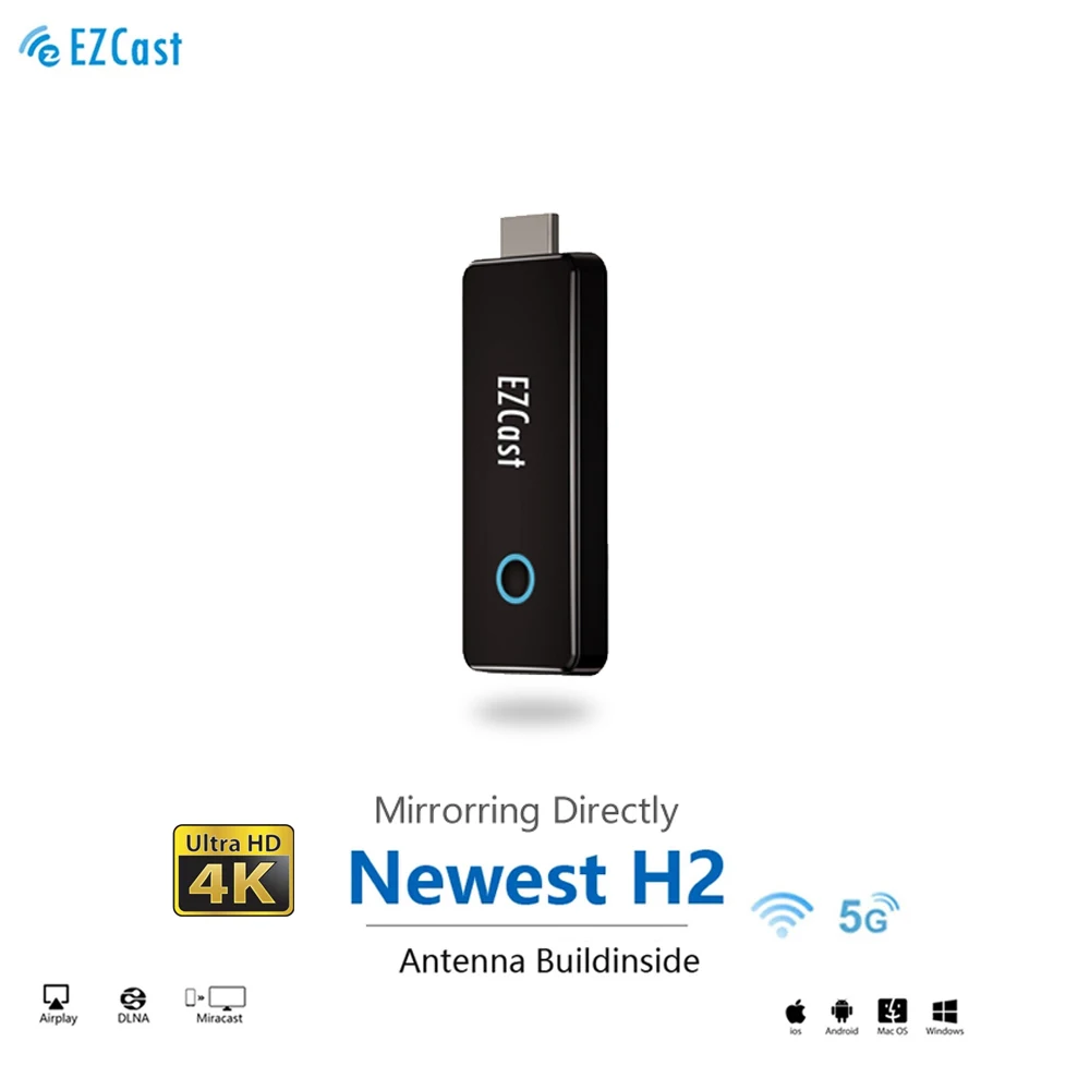 EZCAST H2 5G 4K Wireless TV stick antenna buildinside anycast miracast mirascreen Dongle 5G TV Stick