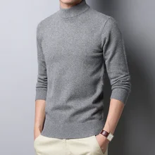 Imitation cashmere autumn and winter solid color men's sweater Pullover half high collar men's youth slim fitting bottomed