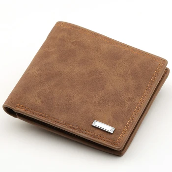 

Hot Selling Men Wallet Short Men's Scrub Pu Leather Leather Retro Europe and America Wallet Thin Card Holder