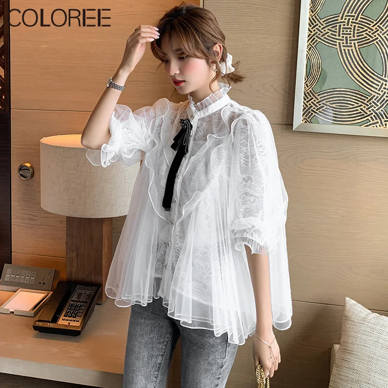 White Puff Sleeve Tops For Women Fashion Elegant