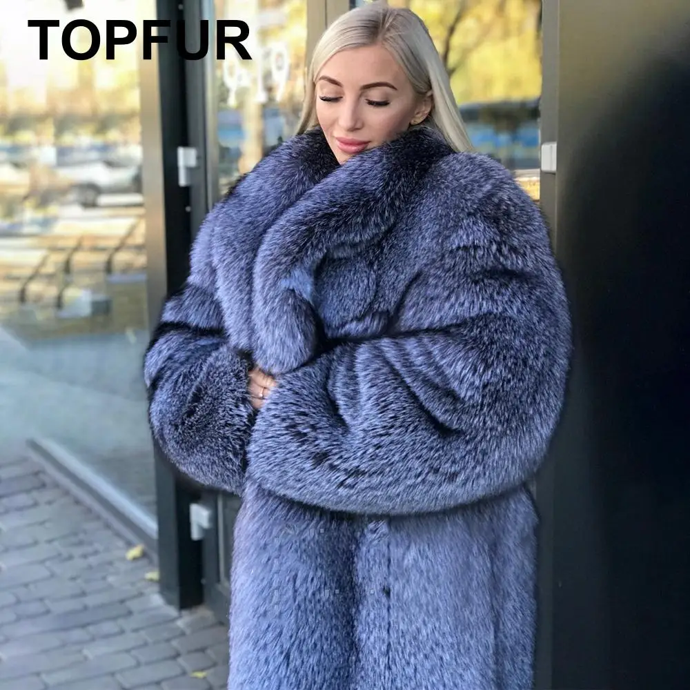 TOPFUR модное зимнее Свободное пальто из натуральной голубой лисы, женская кожаная куртка, пальто из натурального меха, Женское пальто с длинными рукавами и воротником с лацканами
