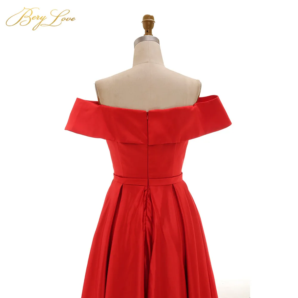 BeryLove ярко-красное торжественное вечернее платье с боковыми рукавами и открытыми плечами, с высоким разрезом, вечернее платье, длинное платье для выпускного вечера, Robe De Soire