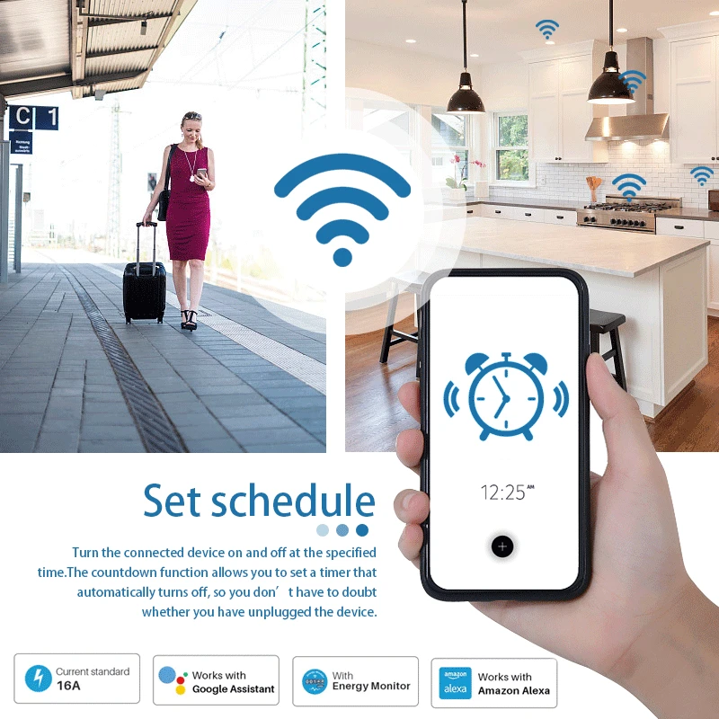 WiFi Ʈ ÷ EU 16A 20A Ʈ  (  Ÿ̹  ) Tuya Smart Life APP Control For Alexa Google Home