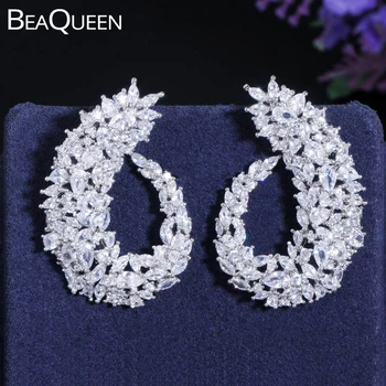 

BeaQueen Brilliant Cubic Zirconia Stone Setting Big Drop Bohemian Ear Jewelry Luxury Clear Wedding Earrings for Women E236