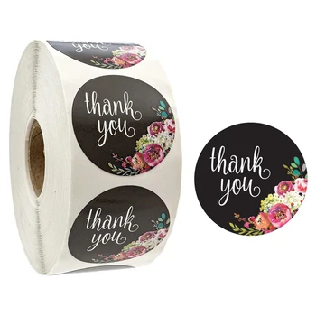 

500pcs/roll Stationery Thank You Sticker Round Floral Seal Labels Envelope Wedding Gift Packaging Accessories Party Decorative