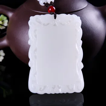 

Natural White Hand-carved Jade Pendant Jewelry Necklace, Lacy Ruyi Safe No Incident Plate, Hanging Pieces of Men and Women