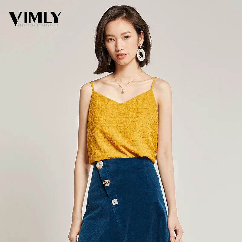 

Vimly Summer Sexy Camisoles Women V Neck Top Solid Sleeveless Shirt Sexy Lady Tops Strap Vest Camisole Night Club Wear