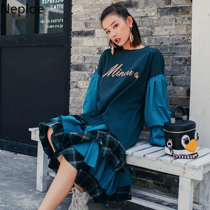 Neploe элегантное лоскутное платье русалки в клетку с оборками для женщин средней