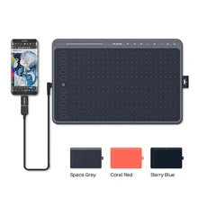 HUION HS611 Graphic Tablet Digital Drawing Tablet 266PPS with Express and Multimedia Keys Three Colors  For PC  Android