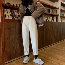 REALEFT, зимние, белые, коричневые, джинсовые штаны-шаровары с высокой талией, шикарные, свободные джинсы, корейский стиль, повседневные брюки с карманами(без пояса