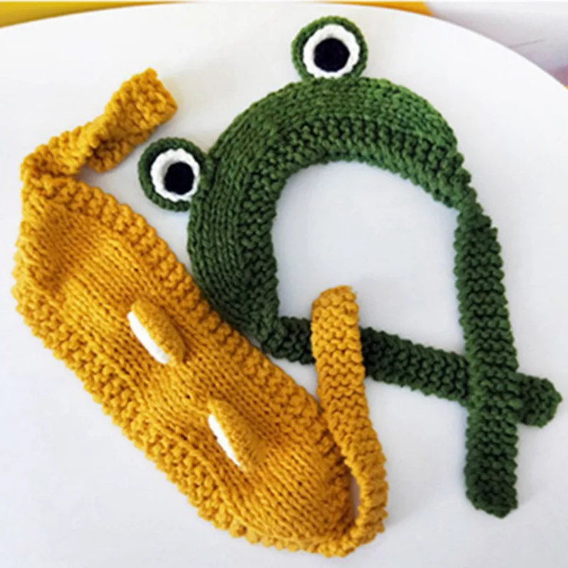 Cute Wool Earmuffs Children Winter Warmer Cartoon Frog Retro Thick Knit Lace Bag Earmuffs Kids Lovely Animal Eyes Lace Cap Girls