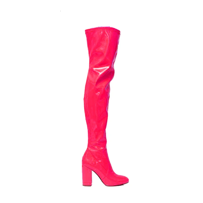 DEAT/ г. Бархатная обувь из лакированной кожи с квадратным носком на молнии сбоку женские высокие сапоги-трубы Новая модная осенне-зимняя обувь, 19I-a64 - Цвет: peach pink