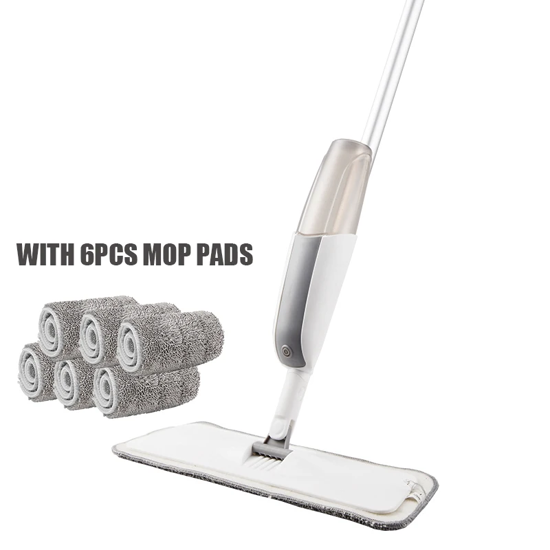 white with 6pcs pads Волшебная швабра с распылителем, деревянный пол с многоразовыми подушечками из микрофибры, ручка 360 градусов, домашние окна, кухонные швабры, метла, чистящие инструменты - Цвет: white with 6pcs pads