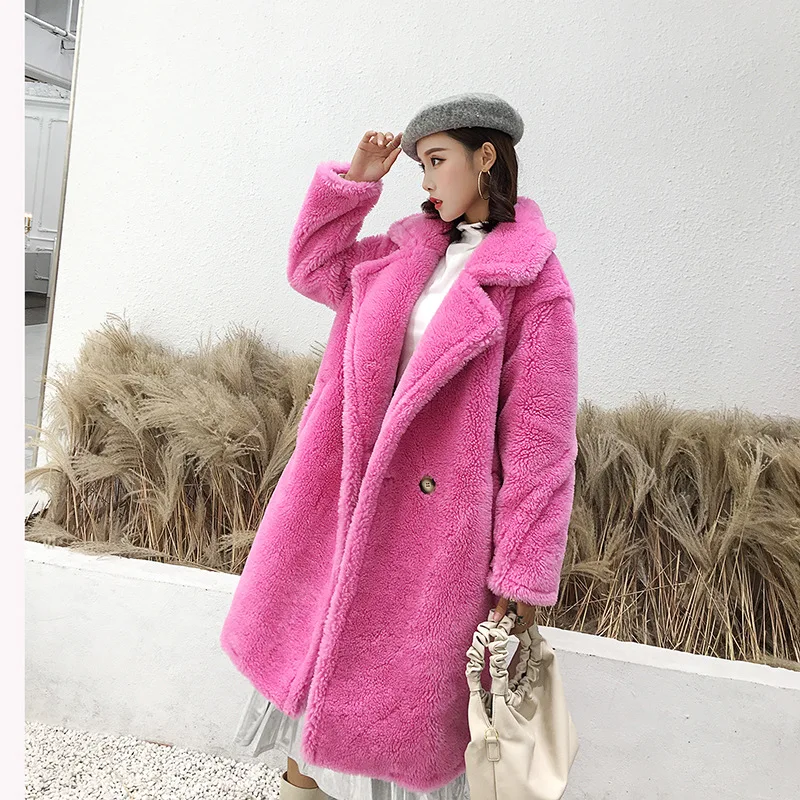 

Women's Coat Teddy Bear Fur Coat Women 100% cashmere Women Wool Coat Loose wool Coats Winter Warm Thicken Coat Women Classic