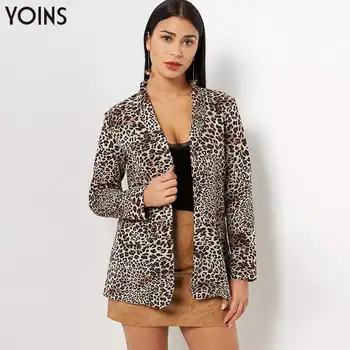 

YOINS 2020 Autumn Winter Women Coats Lapel Collar Open Front Long Sleeves Party Outwear Casaco Leopard Vintage Fashion