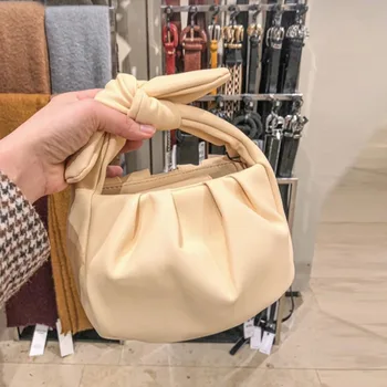 

Bowknot soft cloud bag niche design simple one-shoulder armpit bag 2020 new fold portable small bag female