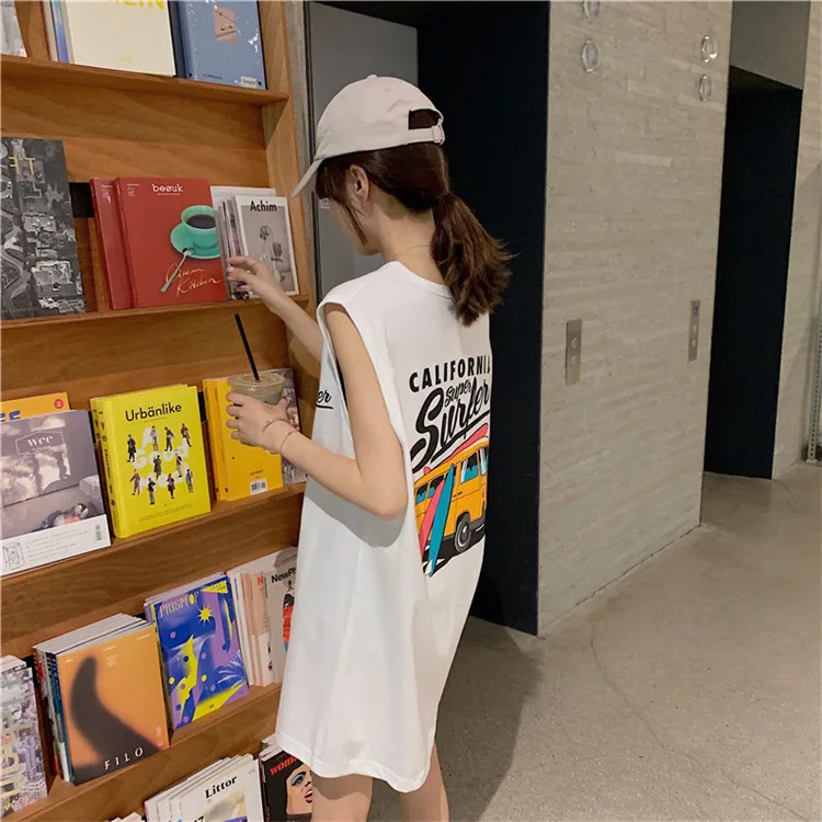Женская футболка без рукавов Лето корейский Свободный дизайн буквы гофрированный жилет в стиле хип-хоп верхняя одежда Топ Готический размера плюс 50dx