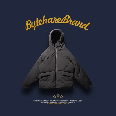 ByteHare Play Drug Bureau пара белая утка вниз простая с капюшоном мужская сшитая куртка водонепроницаемая молния вниз куртка - Color: Black