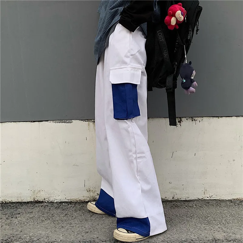 Lychee Harajuku, винтажные Лоскутные женские штаны, карманы, широкие штанины, свободные женские штаны, повседневные, эластичная талия, весенние женские штаны