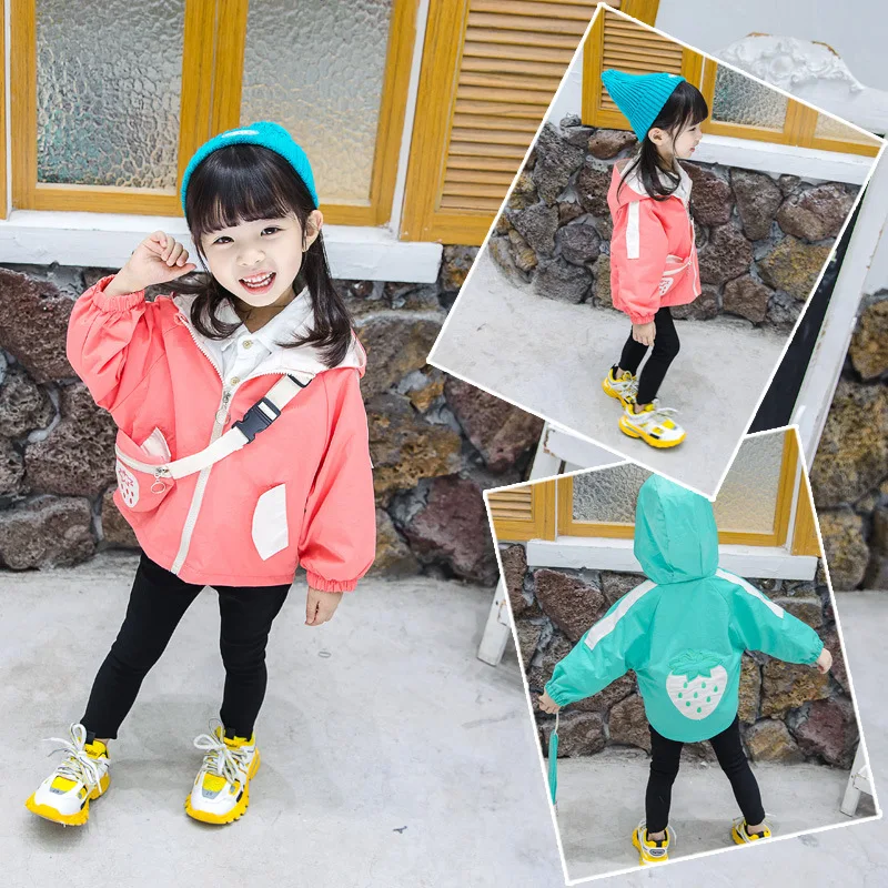 

Girls Strawberry Bag Coat 2020 Spring And Autumn New Style Korean-style GIRL'S Long Sleeve Jacket Children Trench Coat Fashion