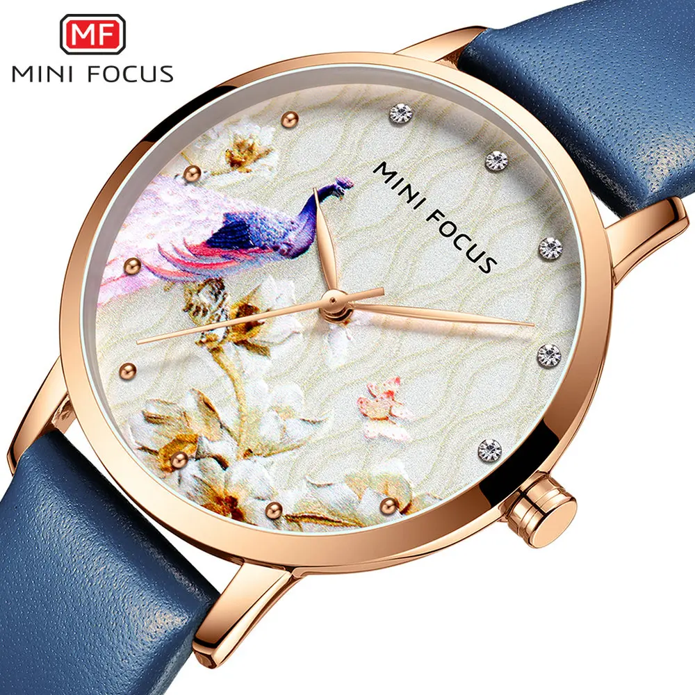 

MINIFOCUS Creative Design Women Watches Waterproof Luxury Brand Quartz Ladies Watch Blue Leather Strap Fashion Dress Wristwatch