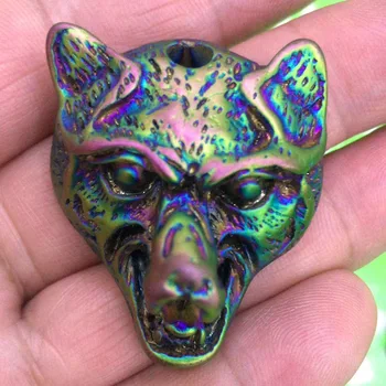 

Crystal Carved Wolf Head Natural Quartz Mineral Electroplate Owl Elephant Lizard Eagle Pendant Reiki Mineral Christmas Gift