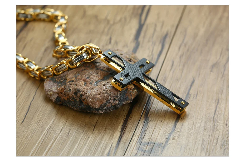 Vnox, Библейский крест, ожерелья с подвесками для мужчин, с панк византийской цепью, 5,5 мм, 24 дюйма, мужские ювелирные изделия для молитвы