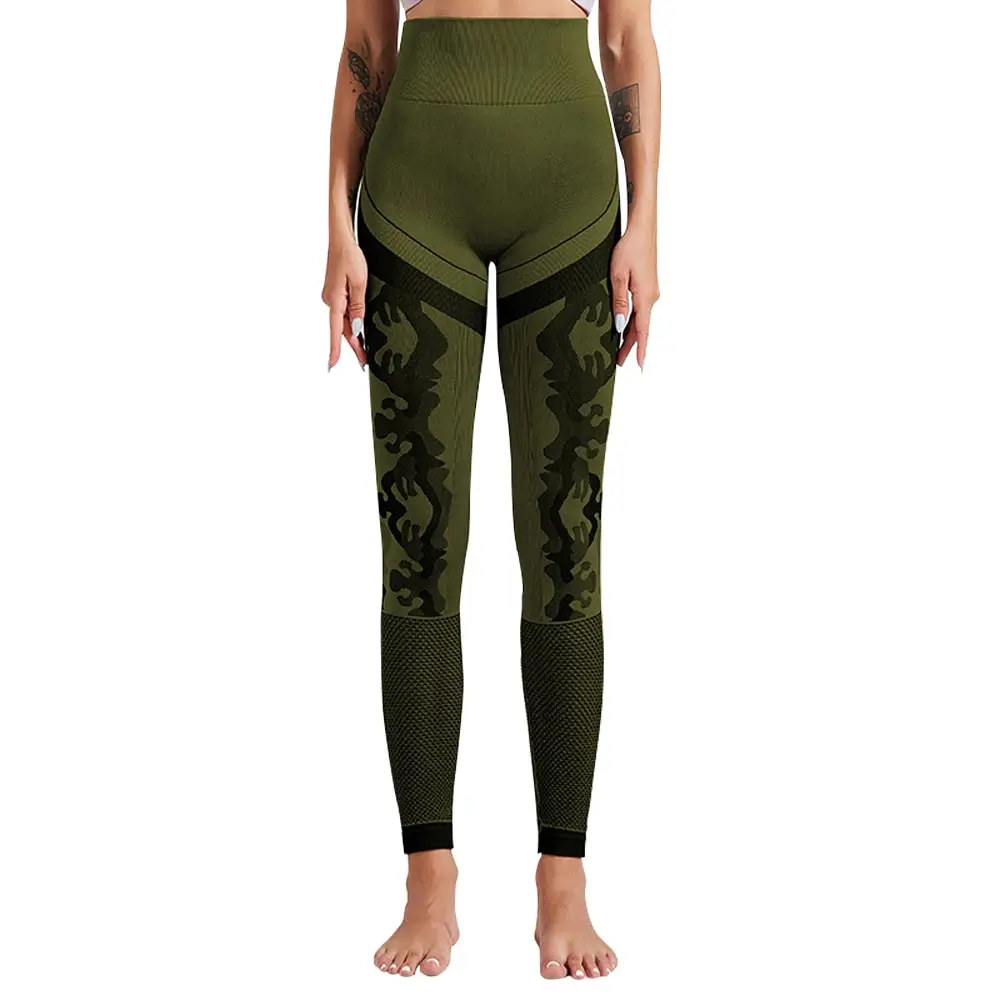 NCLAGEN Sexy Hollow Out Camouflage Yogaings T Shirt Women Patchwork Quick Dry Nylon Cropped Tops Activewear Camo Tee Shirts - Цвет: Green Legging