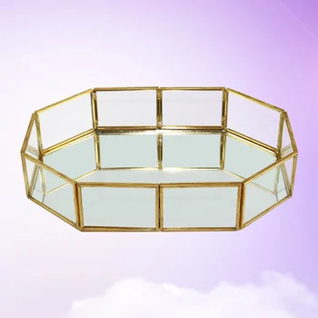 

1pc Glass Vintage Decoraive Cosmetic Ornate Organizer Dish Display Tray Dresser for Trinket Countertop Perfume Jewelry
