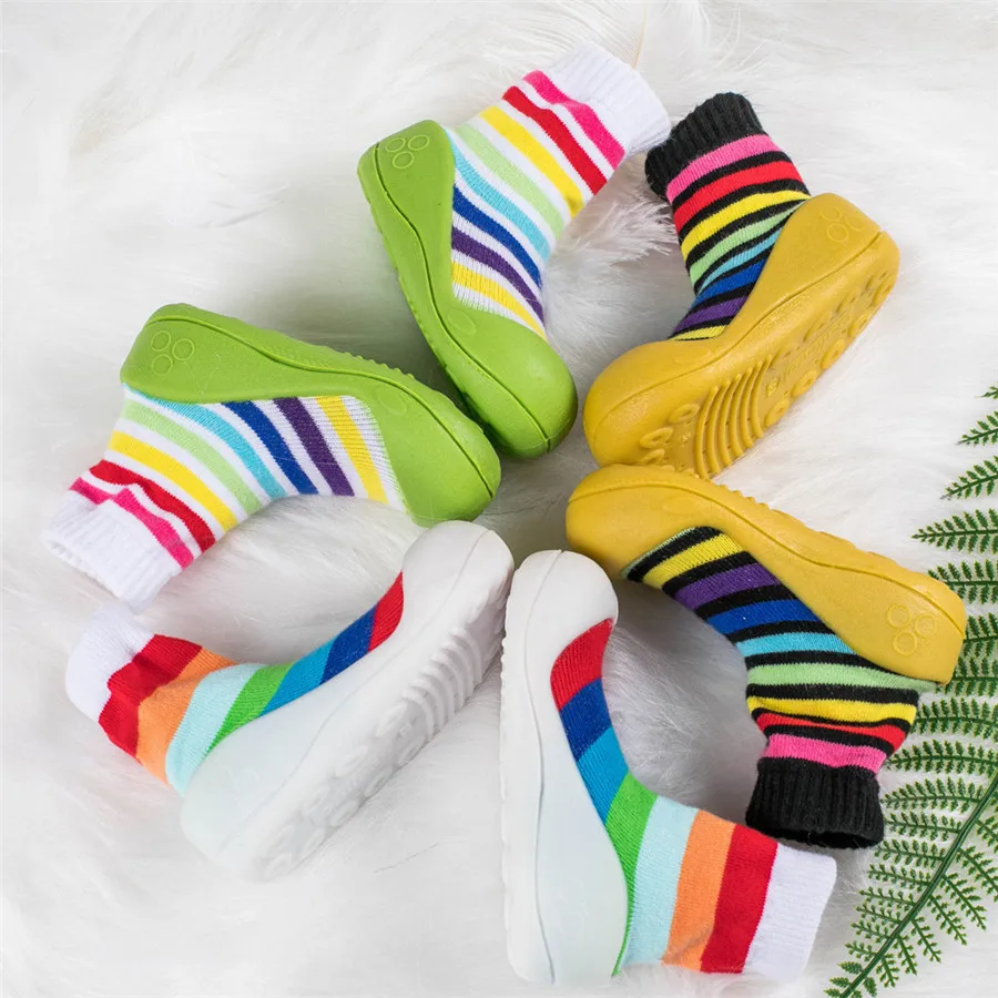 Baby shoes newborn kids non-slip socks baby shoes  soft rubber soles baby shoes girls rainbow stripes toddler boys shoes 35A15 (26)