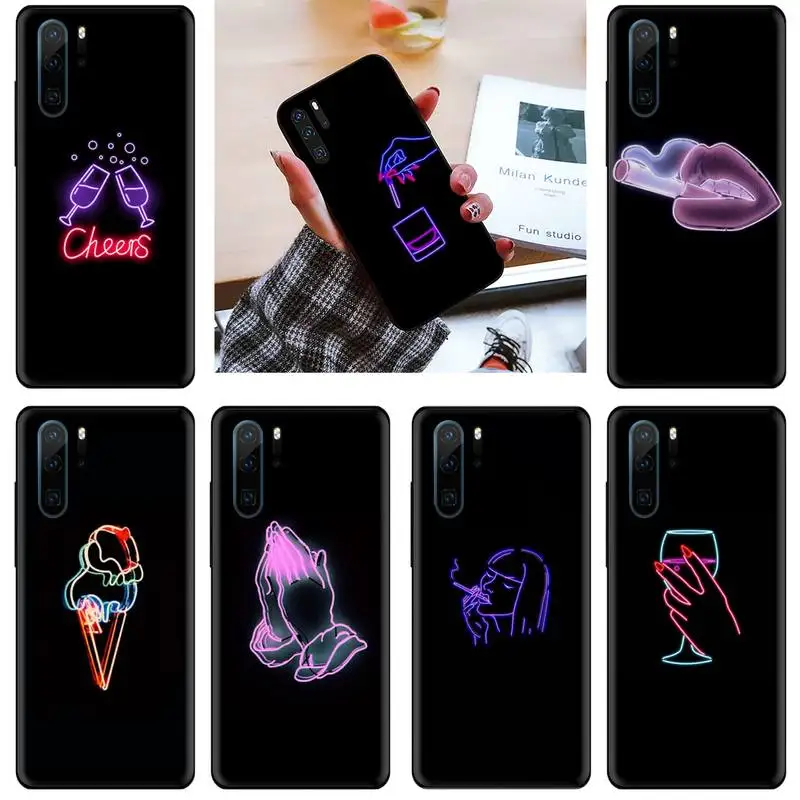 Fluorescent simple black Pattern Black Phone Case For Huawei Enjoy 7 7s 8 8e 9 9e 10 plus P8lite 2017 Honor 5a view9 play 3e | Мобильные