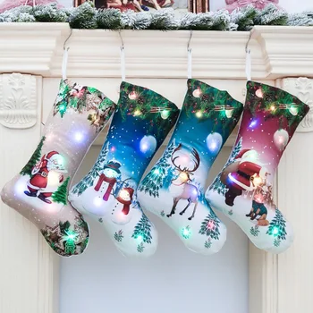 

LED Light Up Christmas Stocking Gift Holders Fireplace Hanging Ornament Holiday Party Christmas Decor Supplies New Year Gifts