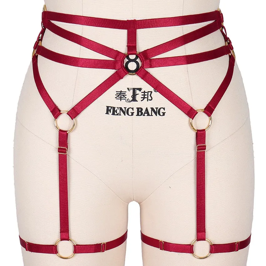 MLCP0004-wine-red Harness Waist Garter Belt Women Suspender Stockings Wedding Dance Punk Gothic Body Caged Leg Plus Size Elastic Sexy Lingerie - Цвет: MLCP0004-wine-red
