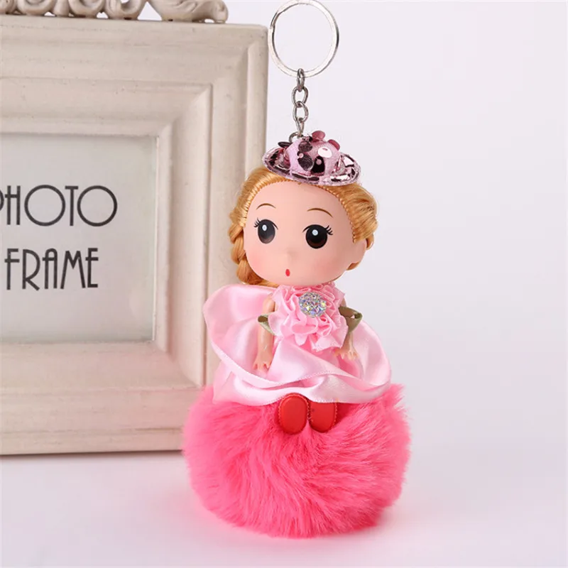 

Beautiful Girl Plush Doll Keychains Pompom Rabbit Fur Key Chain Car Keyring Keys Holder Charm Fluffy Jewelry for Women Bag