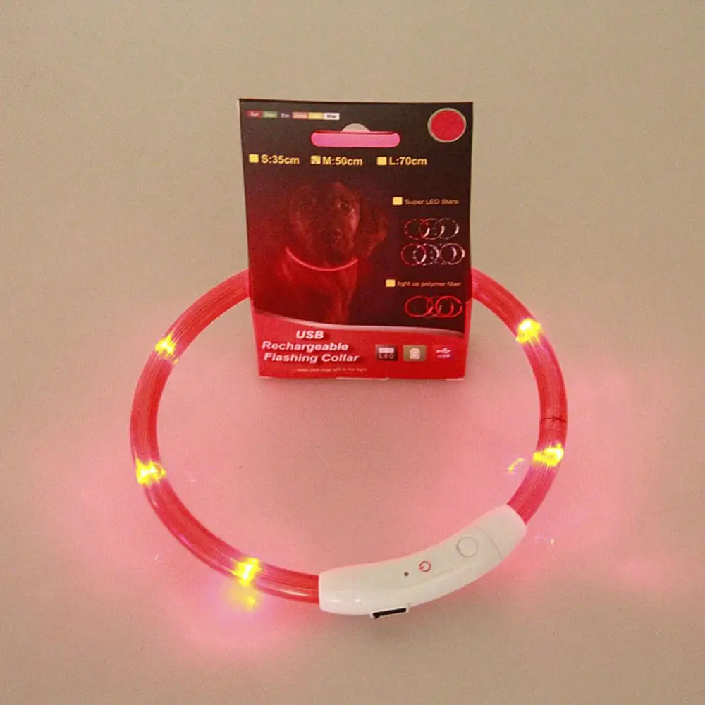 Rechargeable USB LED Flashing Light Band Belt Safety Pet Dog Collar - Цвет: Красный