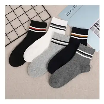 

Men Solid Cotton Striped Ankle Socks Black White Grey Navy Charcoal Crew Socks Business Men Winter Thick Short Sock 5 Pairs/lot