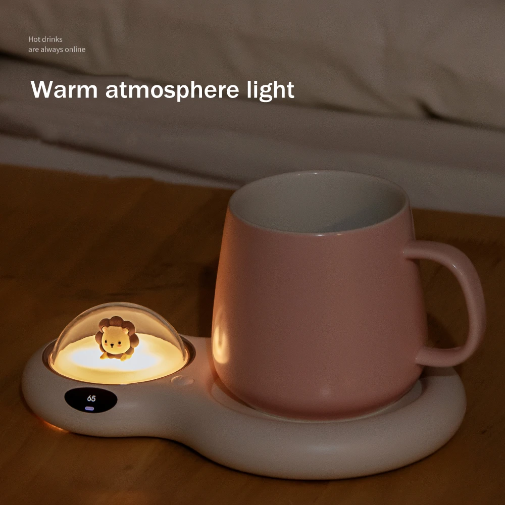 Cartoon Cup Heater Drink Warmer Coaster 55 Degrees Thermostat with Digital Display Heating Beverage Mugs Mat for Milk Coffee Tea