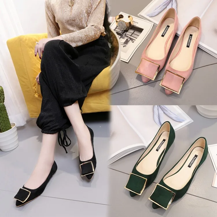 

Women Shoe Pointed-Toe 2017 Spring And Summer New Style Shallow Mouth Flat Shoes Work Shoes Fashion Square Buckle WOMEN'S Shoes