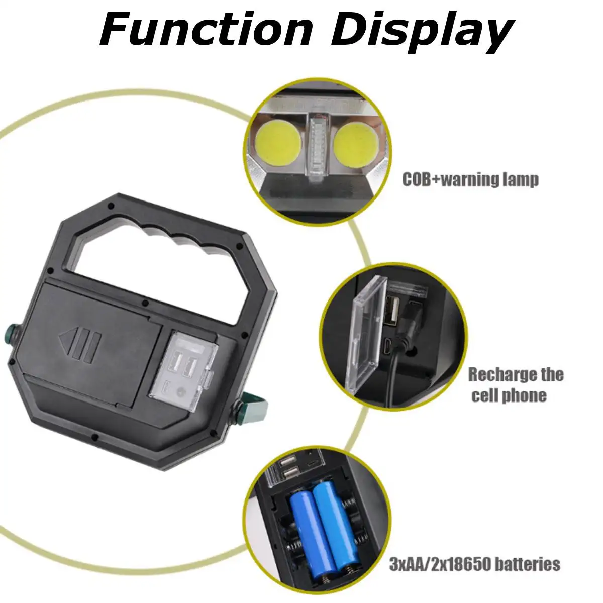 10W 800LM 2x COB LED USB Rechargeable Flood Work Light Spot Camping Outdoor Lamp LED Flashlight Work Lights Multi-angle Adjust