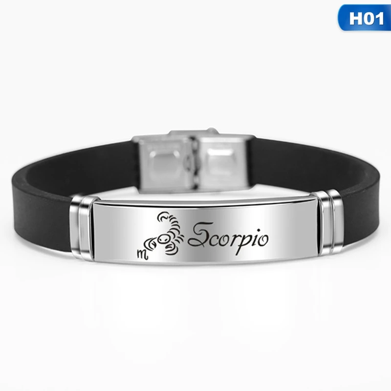 Модный силиконовый браслет из нержавеющей стали гравировка 12 Созвездие знаки браслеты для мужчин и женщин - Окраска металла: 1 Scorpio
